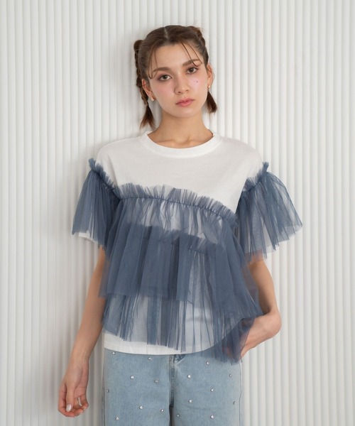 Nu(ニュー)の「【Nu】チュールドッキングTシャツ(Tシャツ/カットソー・レディース・ブラック/ブルー/ベージュ・M)」の20枚目の写真