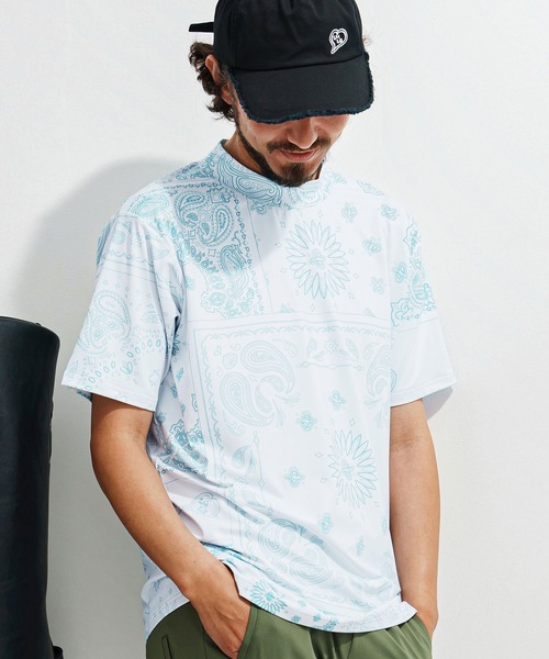 1minute 1second(ワンミニットワンセカンド)の「mt9673-bandana pattern mock neck T モックネックTシャツ(Tシャツ/カットソー・メンズ・ブラック×ホワイト/ホワイト×ブラック/ホワイト×ブルー・S/M/L/XL)」の5枚目の写真