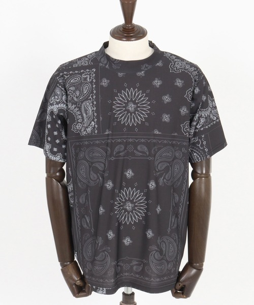 1minute 1second(ワンミニットワンセカンド)の「mt9673-bandana pattern mock neck T モックネックTシャツ(Tシャツ/カットソー・メンズ・ブラック×ホワイト/ホワイト×ブラック/ホワイト×ブルー・S/M/L/XL)」の19枚目の写真