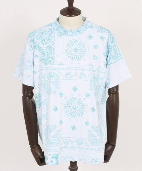 1minute 1second(ワンミニットワンセカンド)の「mt9673-bandana pattern mock neck T モックネックTシャツ(Tシャツ/カットソー・メンズ・ブラック×ホワイト/ホワイト×ブラック/ホワイト×ブルー・S/M/L/XL)」の20枚目の写真