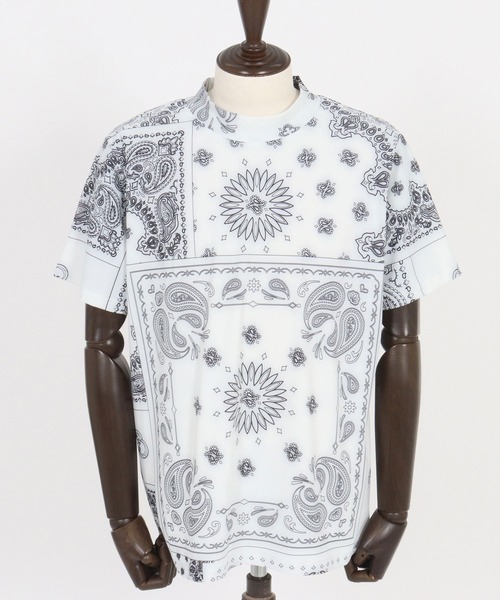 1minute 1second(ワンミニットワンセカンド)の「mt9673-bandana pattern mock neck T モックネックTシャツ(Tシャツ/カットソー・メンズ・ブラック×ホワイト/ホワイト×ブラック/ホワイト×ブルー・S/M/L/XL)」の21枚目の写真