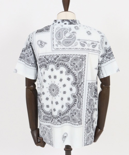 1minute 1second(ワンミニットワンセカンド)の「mt9673-bandana pattern mock neck T モックネックTシャツ(Tシャツ/カットソー・メンズ・ブラック×ホワイト/ホワイト×ブラック/ホワイト×ブルー・S/M/L/XL)」の22枚目の写真