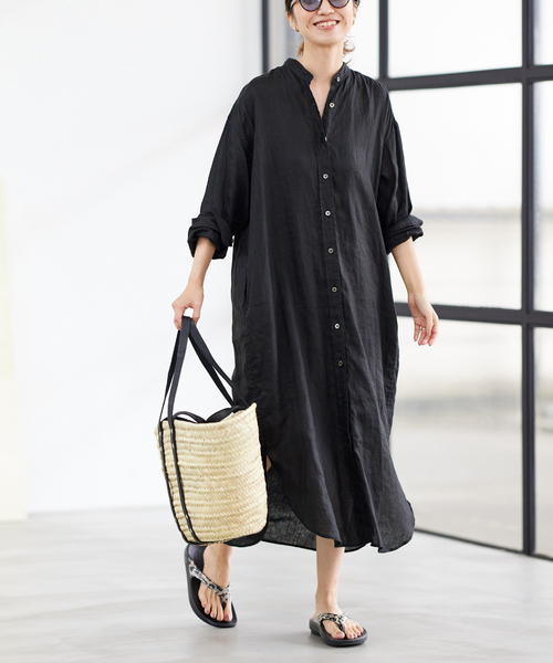 FRAMeWORK（フレームワーク）の「≪WEB限定追加≫フレンチリネンシャツワンピース（ワンピース・レディース・グリーン/ブラック/ブラウン・FREE）」の6枚目の写真