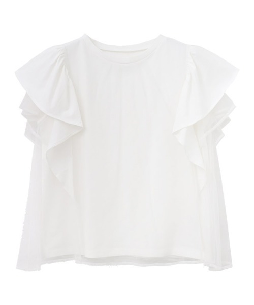 Pierrot(ピエロ)の「チュールドッキングフレアコットンTシャツ(Tシャツ/カットソー・レディース・オフホワイト/ブラック・M/L)」の20枚目の写真