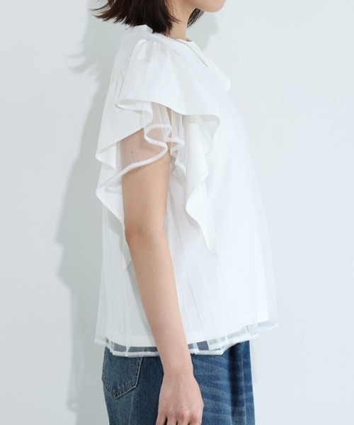 Pierrot(ピエロ)の「チュールドッキングフレアコットンTシャツ(Tシャツ/カットソー・レディース・オフホワイト/ブラック・M/L)」の11枚目の写真