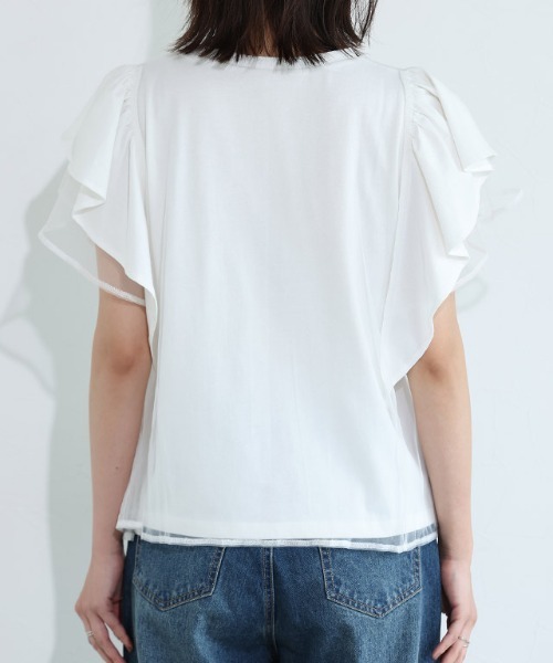 Pierrot(ピエロ)の「チュールドッキングフレアコットンTシャツ(Tシャツ/カットソー・レディース・オフホワイト/ブラック・M/L)」の10枚目の写真