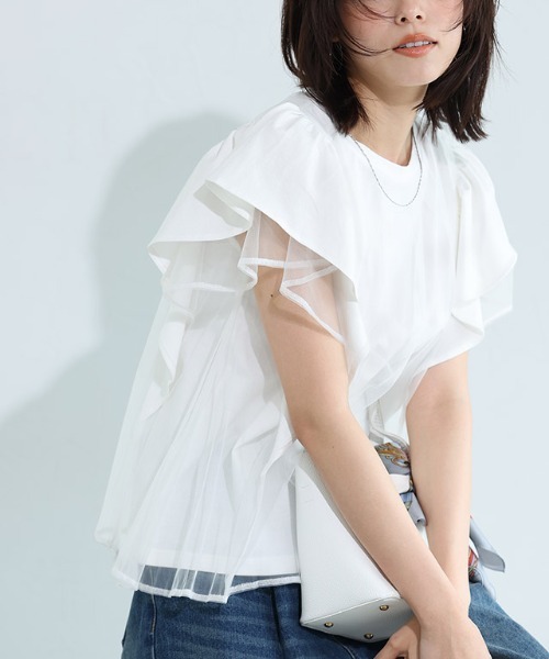 Pierrot(ピエロ)の「チュールドッキングフレアコットンTシャツ(Tシャツ/カットソー・レディース・オフホワイト/ブラック・M/L)」の21枚目の写真