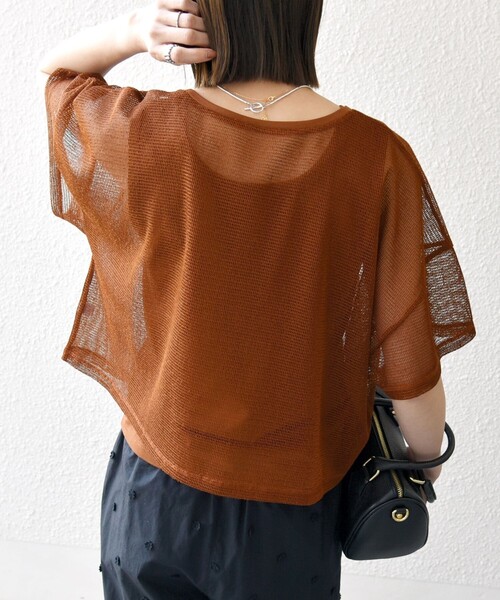 SHIPS any:〈手洗い可能〉メッシュ シアー ワイド TEE × タンク