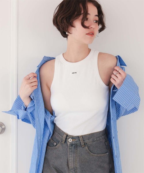 titivate（ティティベイト）の「カップ付きロゴタグアメスリタンクトップ（タンクトップ・レディース・グレー系その他/ブラック/ライトブルー/ライトピンク/オフホワイト・M）」の2枚目の写真