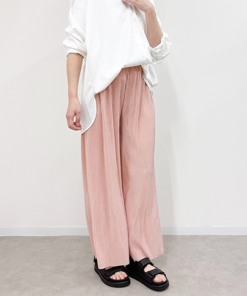 SHIZUTA(シズタ)の「SZT: シワになりにくいプリーツワイドパンツ シルエットのきれいなワイドパンツ ウェストゴム イージーパンツ(その他パンツ・レディース・ブラック/サックスブルー/ピンク・M/L)」の19枚目の写真