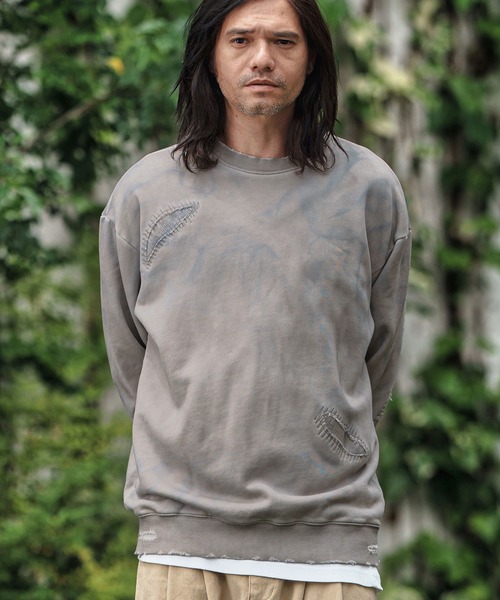 CAMBIO（カンビオ）の「msw1698- Distressed Unevenly Dyed Sweat Pullover スウェット（スウェット・メンズ・マルチ・S/M/L）」の2枚目の写真