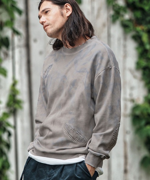CAMBIO（カンビオ）の「msw1698- Distressed Unevenly Dyed Sweat Pullover スウェット（スウェット・メンズ・マルチ・S/M/L）」の4枚目の写真
