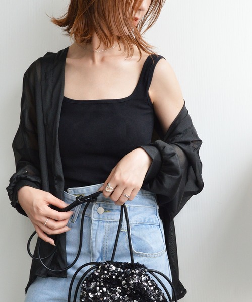 styiro(スタイロ)の「カップ付きリブタンクトップ 夏インナー レイヤード 韓国ファッション カジュアル 美シルエット シーズンレス フェス アウトドア(タンクトップ・レディース・ブラック/ホワイト/グレー・FREE)」の1枚目の写真