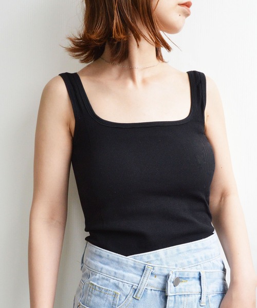 styiro(スタイロ)の「カップ付きリブタンクトップ 夏インナー レイヤード 韓国ファッション カジュアル 美シルエット シーズンレス フェス アウトドア(タンクトップ・レディース・ブラック/ホワイト/グレー・FREE)」の8枚目の写真