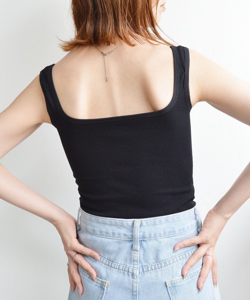 styiro(スタイロ)の「カップ付きリブタンクトップ 夏インナー レイヤード 韓国ファッション カジュアル 美シルエット シーズンレス フェス アウトドア(タンクトップ・レディース・ブラック/ホワイト/グレー・FREE)」の10枚目の写真