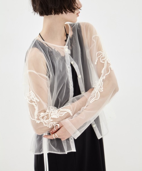 MURRAL/ミューラル】EX.embroidered tulle cardigan/エンブロイ