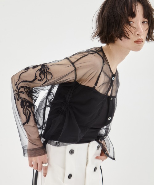 【新品未使用】MURRAL embroidered tulle cardigan MURRAL/ミューラル】EX.embroidered tulle cardigan/エンブロイ