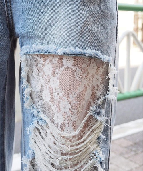 tiptop（ティップトップ）の「レースダメージデニムパンツ（デニムパンツ・レディース・サックスブルー・M/S）」の7枚目の写真