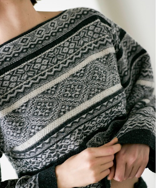 WALANCE(ワランス)の「wool jacquard boatneck top(ニット/セーター・レディース・チャコール・FREE)」の4枚目の写真