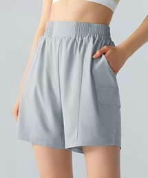 レディース ウエストシャーリングショートヨガパンツ［フィットネス/ピラティス/ダンス/ジム］[トレーニングウェア/ジムウェア/ピラティスウェア]