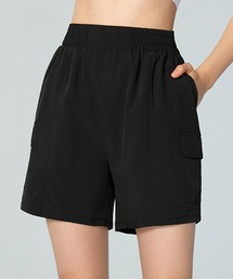 レディース ウエストシャーリングショートヨガパンツ［フィットネス/ピラティス/ダンス/ジム］[トレーニングウェア/ジムウェア/ピラティスウェア]