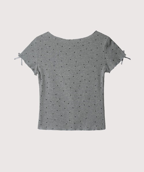 LA POMME petit（ラポミ・プチ）の「Dots Ribbon Deco T（Tシャツ/カットソー・レディース・グレー/アイボリー・FREE）」の4枚目の写真
