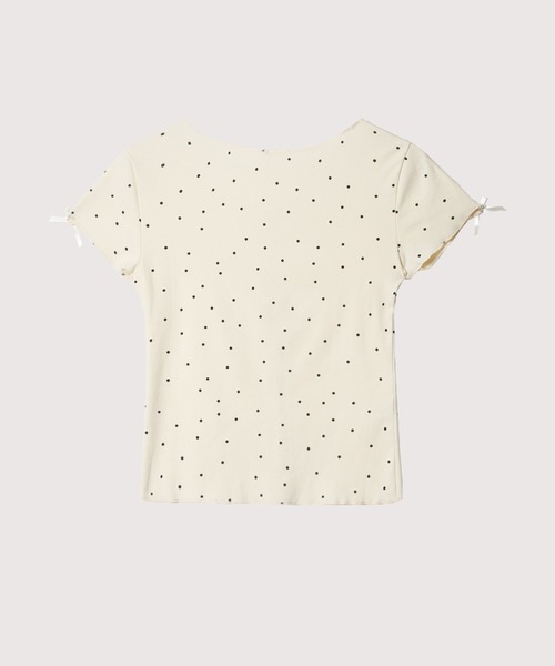 LA POMME petit（ラポミ・プチ）の「Dots Ribbon Deco T（Tシャツ/カットソー・レディース・グレー/アイボリー・FREE）」の3枚目の写真