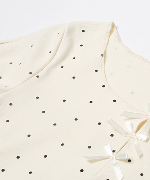 LA POMME petit（ラポミ・プチ）の「Dots Ribbon Deco T（Tシャツ/カットソー・レディース・グレー/アイボリー・FREE）」の5枚目の写真