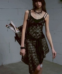 Cest Nous（セヌー）の「【Cest Nous】Plaid tie-strap camisole dress / 【セヌー】プリーツグレンチェックストラップキャミワンピース（ワンピース）」