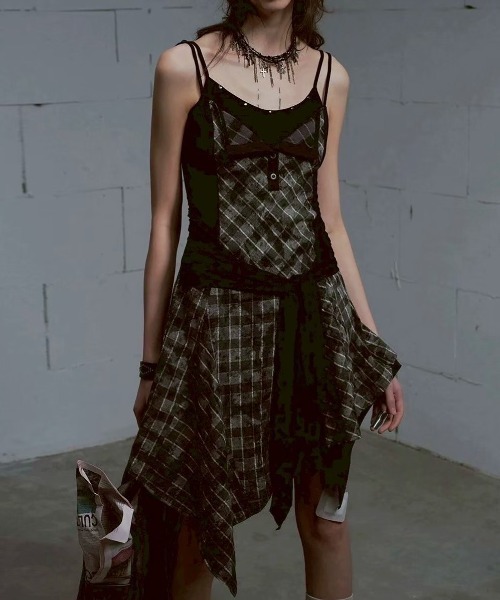 セール】【Cest Nous】Plaid tie-strap camisole dress / 【セヌー