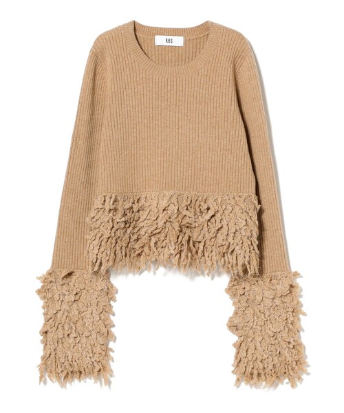 Ray BEAMS（レイビームス）の「RBS / フリンジ キリカエ クルーネック ニット（ニット/セーター・レディース・シルバー/ベージュ・ONE SIZE）」の6枚目の写真