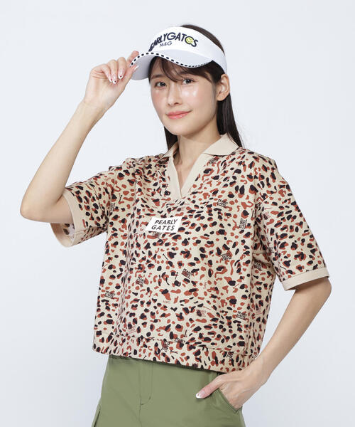 PEARLY GATES(パーリーゲイツ)の「【PEARLY GATES】格子ジャージ半袖スキッパーポロシャツ <ヒョウ柄>(ポロシャツ・レディース・ベージュ系その他/ダークインディゴブルー/ホワイト系その他・LARGE/MEDIUM)」の3枚目の写真