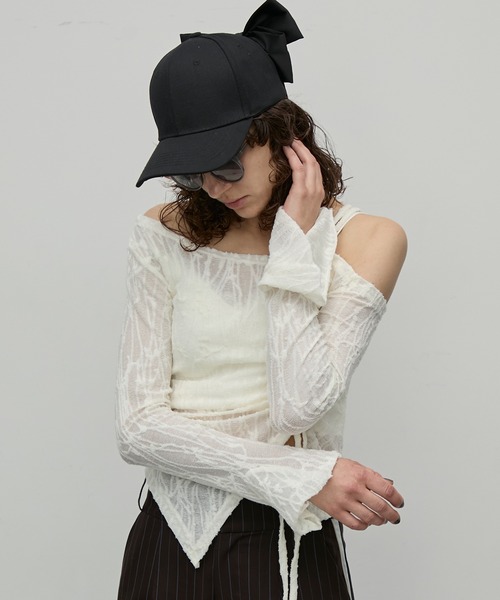 uyu.（ウユ）の「バックリボンキャップ【uyu./ウユ】（キャップ・レディース・アイボリー/ブラック・FREE）」の6枚目の写真
