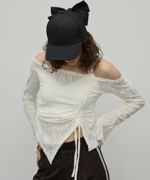 uyu.（ウユ）の「バックリボンキャップ【uyu./ウユ】（キャップ・レディース・アイボリー/ブラック・FREE）」の7枚目の写真