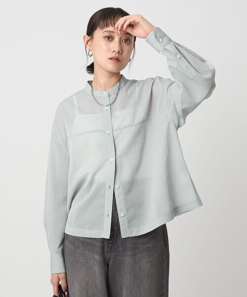 HYKE ○連休セール 美品 HYKE シアーバンドカラーシャツ PLUM HYKE ○連休セール 美品 HYKE シアーバンドカラーシャツ PLUM