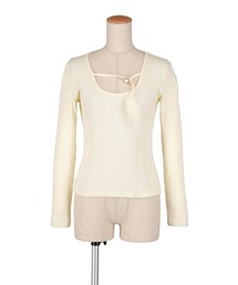 【Chillity】テレコボーダーUネックストラップカットソー／Ribbed Border Strap Top