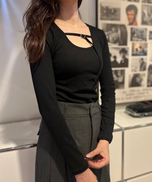【Chillity】テレコボーダーUネックストラップカットソー/Ribbed Border Strap Top