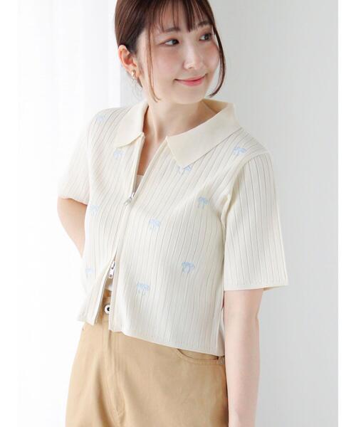 Te chichi TERRASSE（テチチテラス）の「リボン刺繍ダブルジップカーディガン（カーディガン/ボレロ・レディース・ブラック/グレー/オフホワイト・F）」の2枚目の写真