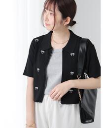 リボン刺繍ダブルジップカーディガン