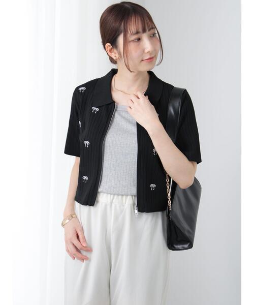 Te chichi TERRASSE（テチチテラス）の「リボン刺繍ダブルジップカーディガン（カーディガン/ボレロ・レディース・ブラック/グレー/オフホワイト・F）」の6枚目の写真