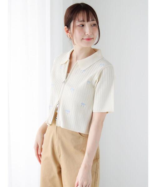 Te chichi TERRASSE（テチチテラス）の「リボン刺繍ダブルジップカーディガン（カーディガン/ボレロ・レディース・ブラック/グレー/オフホワイト・F）」の9枚目の写真