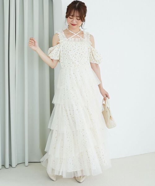 MAJESTIC LEGON（マジェスティックレゴン）の「スイートチュールティアードワンピース（ワンピース・レディース・ブラック系その他/ホワイト系その他2/ベージュ系その他2・MEDIUM/SMALL）」の6枚目の写真