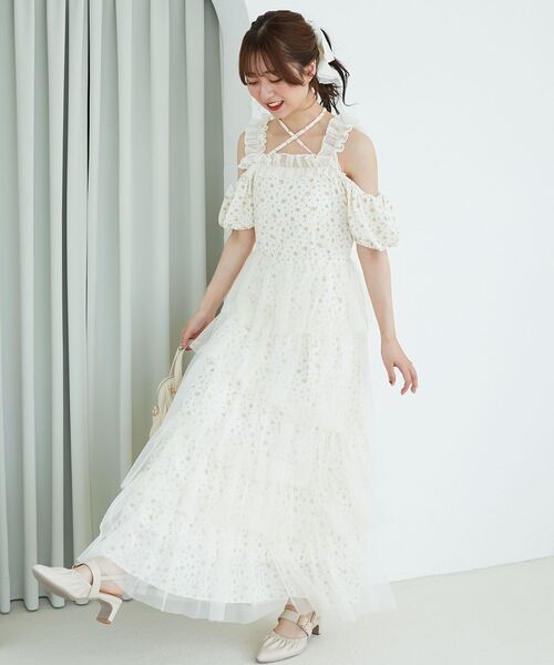 MAJESTIC LEGON（マジェスティックレゴン）の「スイートチュールティアードワンピース（ワンピース・レディース・ブラック系その他/ホワイト系その他2/ベージュ系その他2・MEDIUM/SMALL）」の7枚目の写真