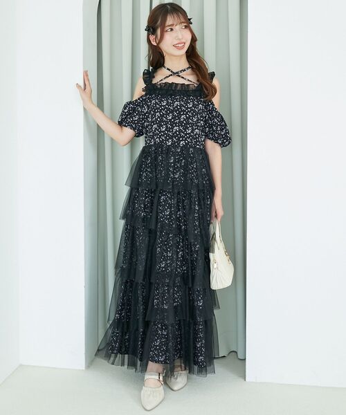 MAJESTIC LEGON（マジェスティックレゴン）の「スイートチュールティアードワンピース（ワンピース・レディース・ブラック系その他/ホワイト系その他2/ベージュ系その他2・MEDIUM/SMALL）」の14枚目の写真