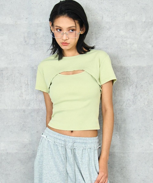 ANAP(アナップ)の「ウォッシュ加工 ボレロ キャミ リブ アンサンブル(Tシャツ/カットソー・レディース・ブラック系その他/イエロー・FREE)」の2枚目の写真