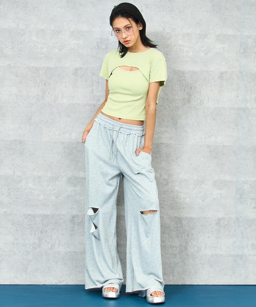 ANAP(アナップ)の「ウォッシュ加工 ボレロ キャミ リブ アンサンブル(Tシャツ/カットソー・レディース・ブラック系その他/イエロー・FREE)」の9枚目の写真