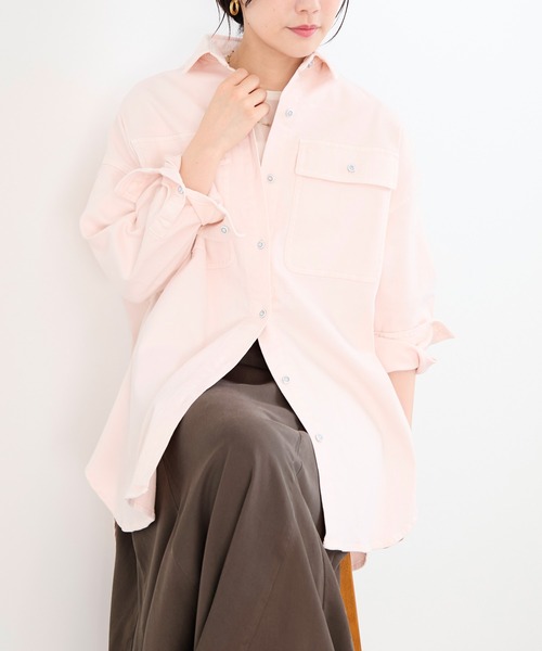 Healthy denim（ヘルシーデニム）の「【Healthy DENIM】デニムビッグシャツ-Almond（シャツ/ブラウス・レディース・ベージュ/ピンク・1）」の2枚目の写真