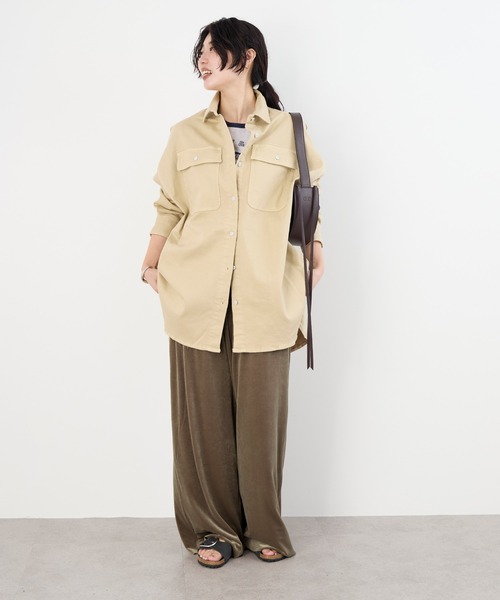 Healthy denim（ヘルシーデニム）の「【Healthy DENIM】デニムビッグシャツ-Almond（シャツ/ブラウス・レディース・ベージュ/ピンク・1）」の3枚目の写真