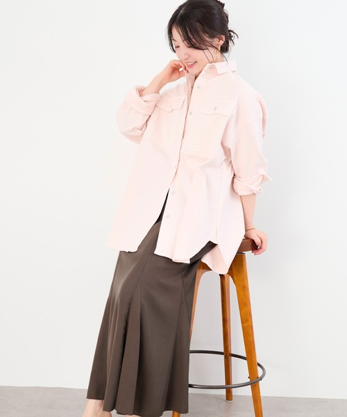 Healthy denim（ヘルシーデニム）の「【Healthy DENIM】デニムビッグシャツ-Almond（シャツ/ブラウス・レディース・ベージュ/ピンク・1）」の18枚目の写真