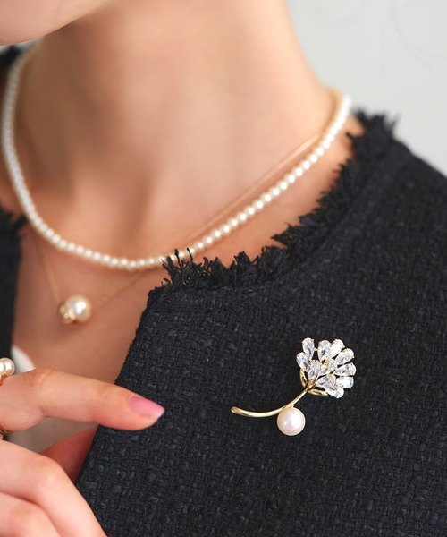 フラワー ビジュー パール ブローチ ｜ レディース セレモニースーツ